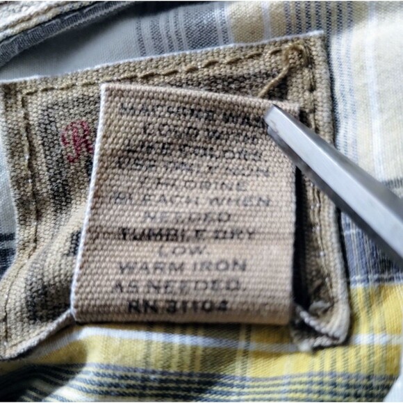 Red Camel Shirt Men's L Cotton Button Down Collar Long Sleeve Yellow Grey Plaid - Picture 3 of 12